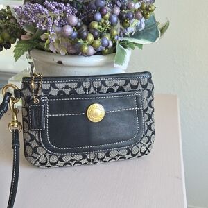 Coach Signature Canvas and Leather Wristlet in Black
